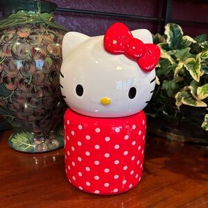 NWOT Blue Sky Clayworks 2024 Hello Kitty Red Polka Dot Ceramic Jar Canister